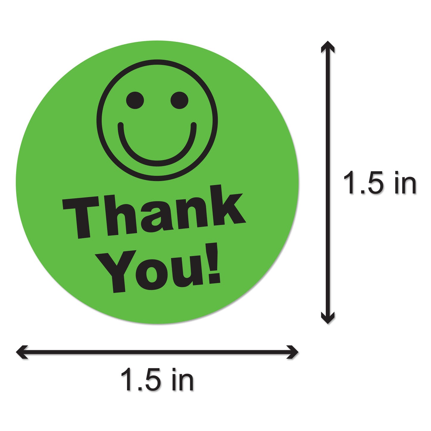 1.5in Stickers: Thank You Smiley Face Labels (Green)