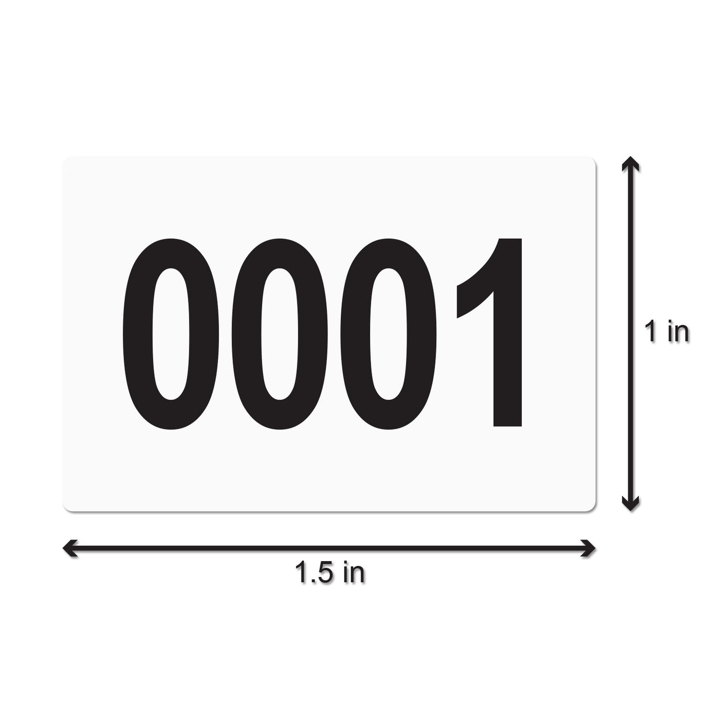 1 x 1.5 inch Consecutive Numbers 0001 to 0500 Stickers (Roll)
