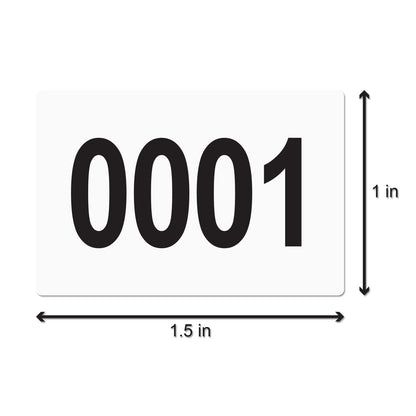 1 x 1.5 inch Consecutive Numbers 0001 to 0500 Stickers (Roll)