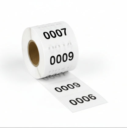 1 x 1.5 inch Consecutive Numbers 0001 to 0500 Stickers (Roll)