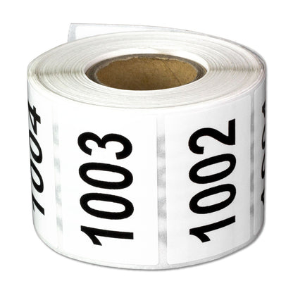 1 x 1.5 inch Consecutive Numbers 1001 to 1500 Stickers (Roll)