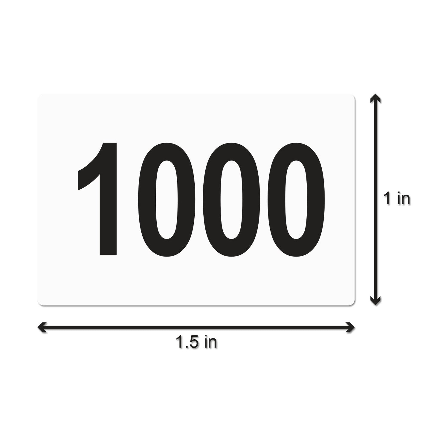 1 x 1.5 inch Consecutive Numbers 1001 to 1500 Stickers (Roll)