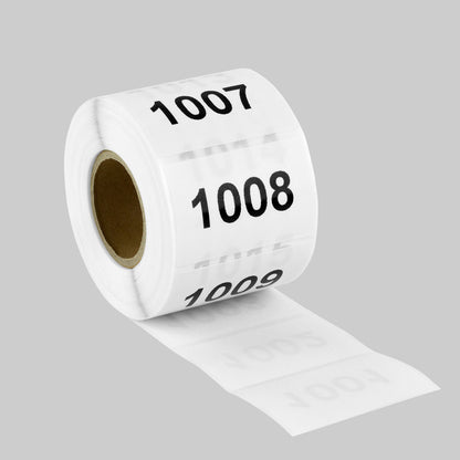 1 x 1.5 inch Consecutive Numbers 1001 to 1500 Stickers (Roll)