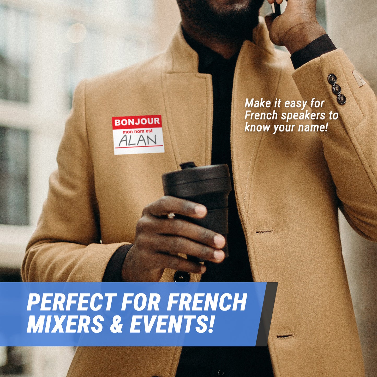 4 x 2.31 Sticker: Bonjour Mon Nom Est French Name Tag