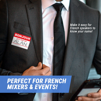 4 x 2.31 Sticker: Bonjour Mon Nom Est French Name Tag