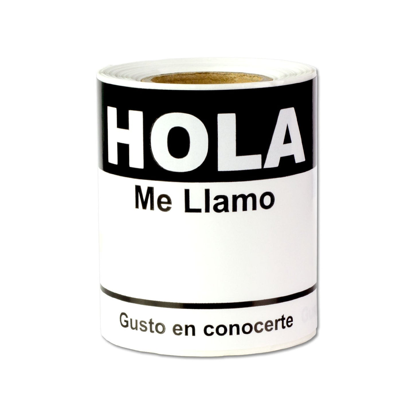 4 x 2.31in Sticker: Hola Me Llamo Spanish Name Tag (Black)