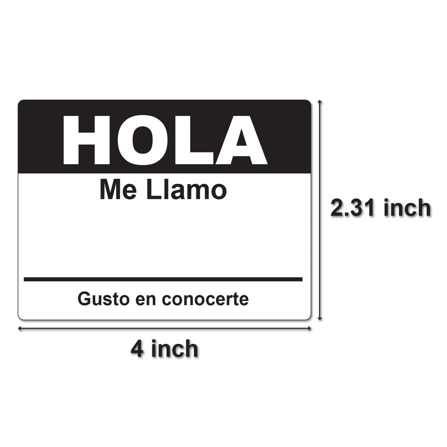 4 x 2.31in Sticker: Hola Me Llamo Spanish Name Tag (Black)