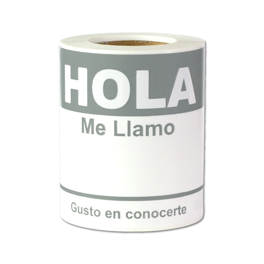 4 x 2.31in Sticker: Hola Me Llamo Spanish Name Tag (Grey)