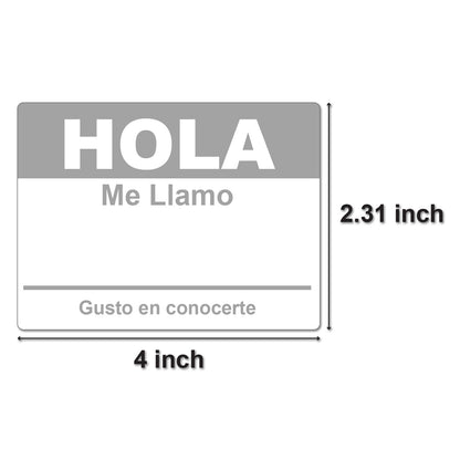 4 x 2.31in Sticker: Hola Me Llamo Spanish Name Tag (Grey)