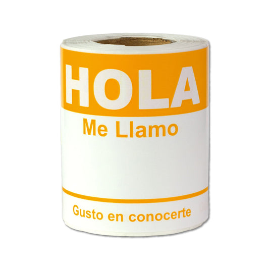 4 x 2.31in Sticker: Hola Me Llamo Spanish Name Tag (Orange)