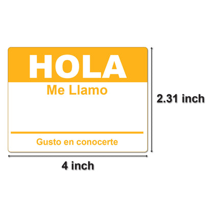 4 x 2.31in Sticker: Hola Me Llamo Spanish Name Tag (Orange)