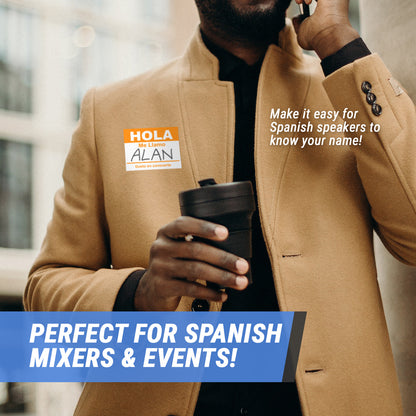 4 x 2.31in Sticker: Hola Me Llamo Spanish Name Tag (Orange)