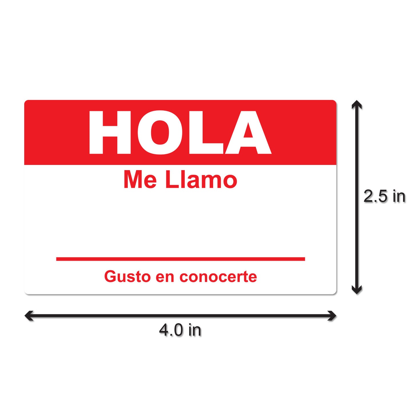 4 x 2.31in Sticker: Hola Me Llamo Spanish Name Tag (Red)