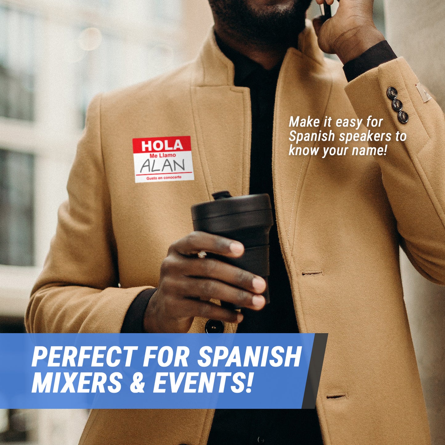 4 x 2.31in Sticker: Hola Me Llamo Spanish Name Tag (Red)