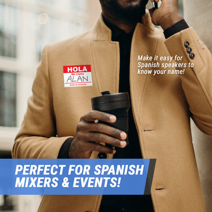 4 x 2.31in Sticker: Hola Me Llamo Spanish Name Tag (Red)