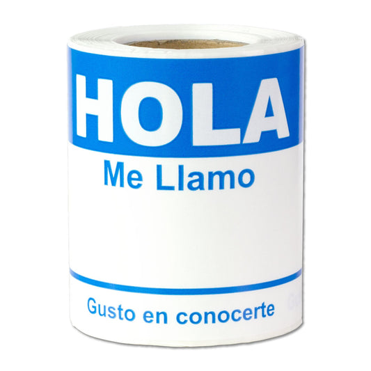 4 x 2.31in Sticker: Hola Me Llamo Spanish Name Tag (Sky Blue)