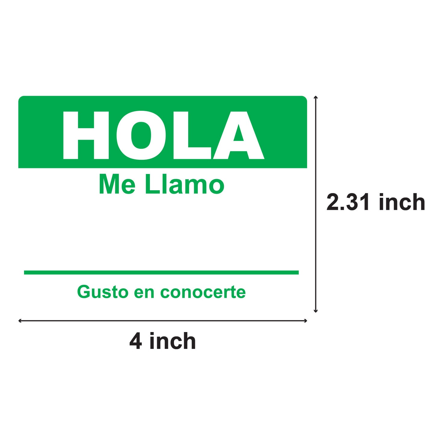 4 x 2.31in Sticker: Hola Me Llamo Spanish Name Tag (Green)
