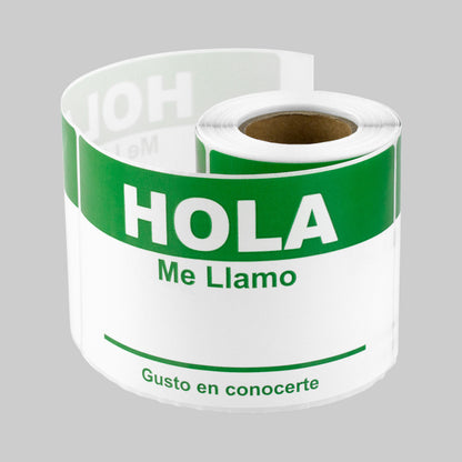 4 x 2.31in Sticker: Hola Me Llamo Spanish Name Tag (Green)