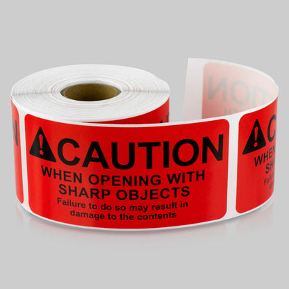 4 x 2in Sticker: Caution When Opening Label Roll