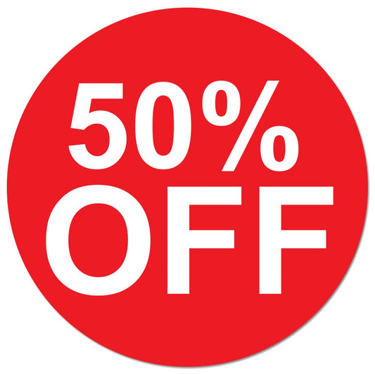 1in Sticker: 50 Percent Off Label