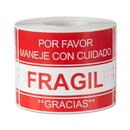 3 x 2in Sticker: Fragil Maneje Con Cuidado Etiqueta Label Roll (Spanish)