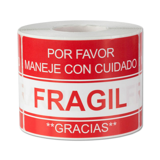 3 x 2in Sticker: Fragil Maneje Con Cuidado Etiqueta Label Roll (Spanish)