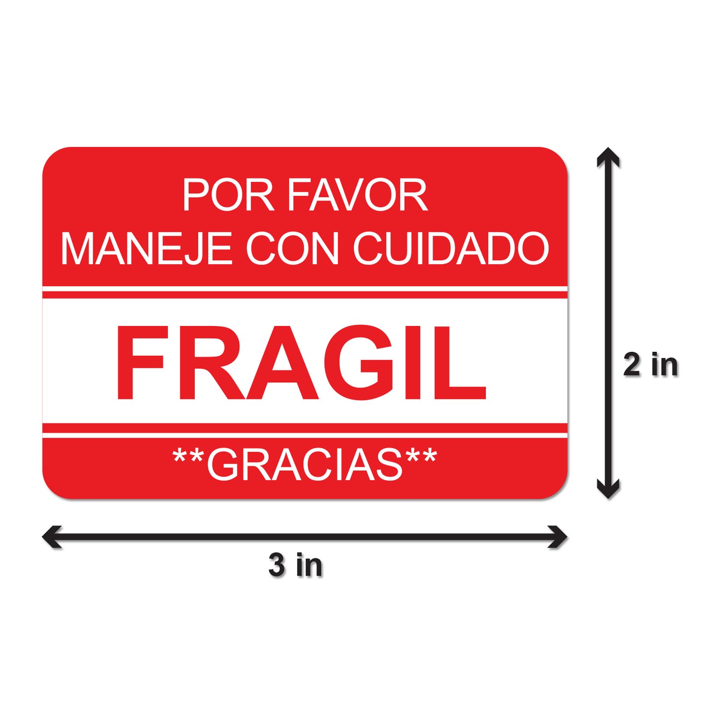 3 x 2in Sticker: Fragil Maneje Con Cuidado Etiqueta Label Roll (Spanish)