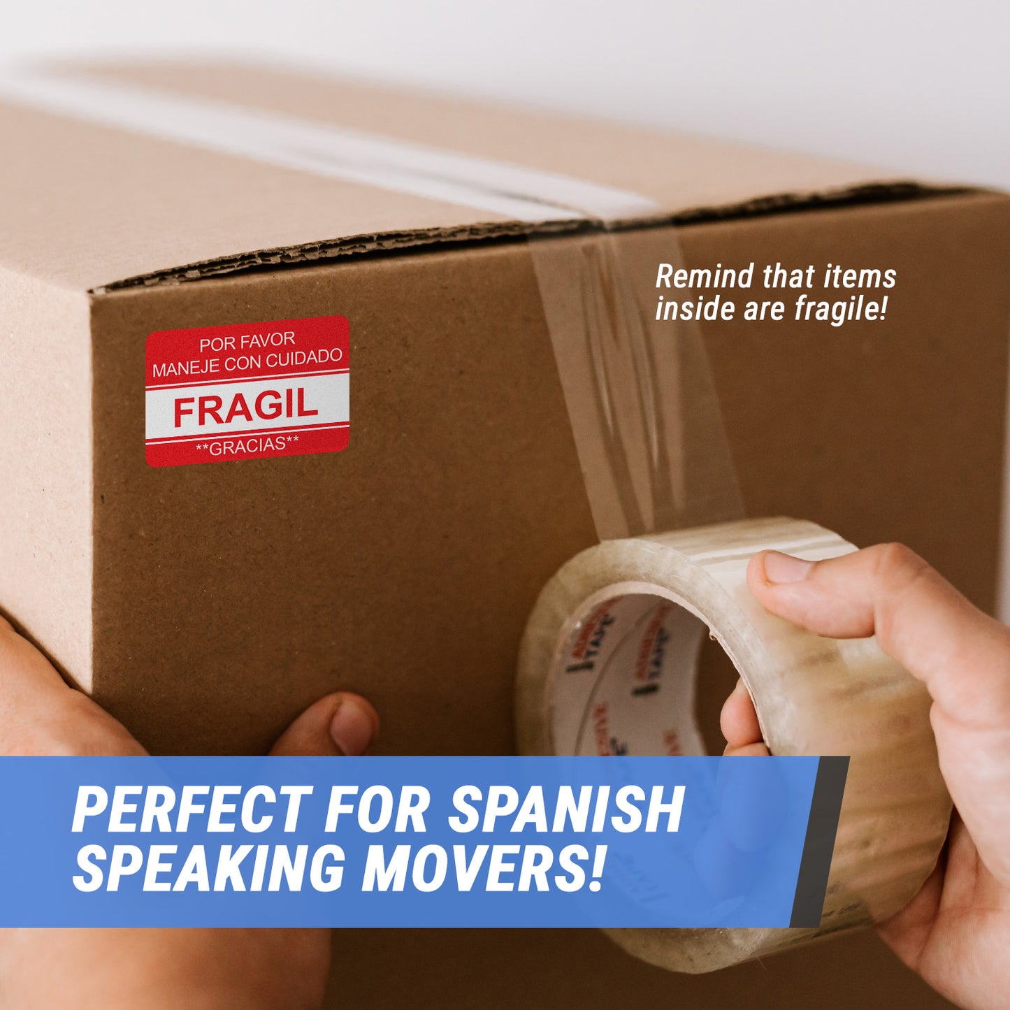 3 x 2in Sticker: Fragil Maneje Con Cuidado Etiqueta Label Roll (Spanish)