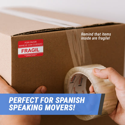 3 x 2in Sticker: Fragil Maneje Con Cuidado Etiqueta Label Roll (Spanish)