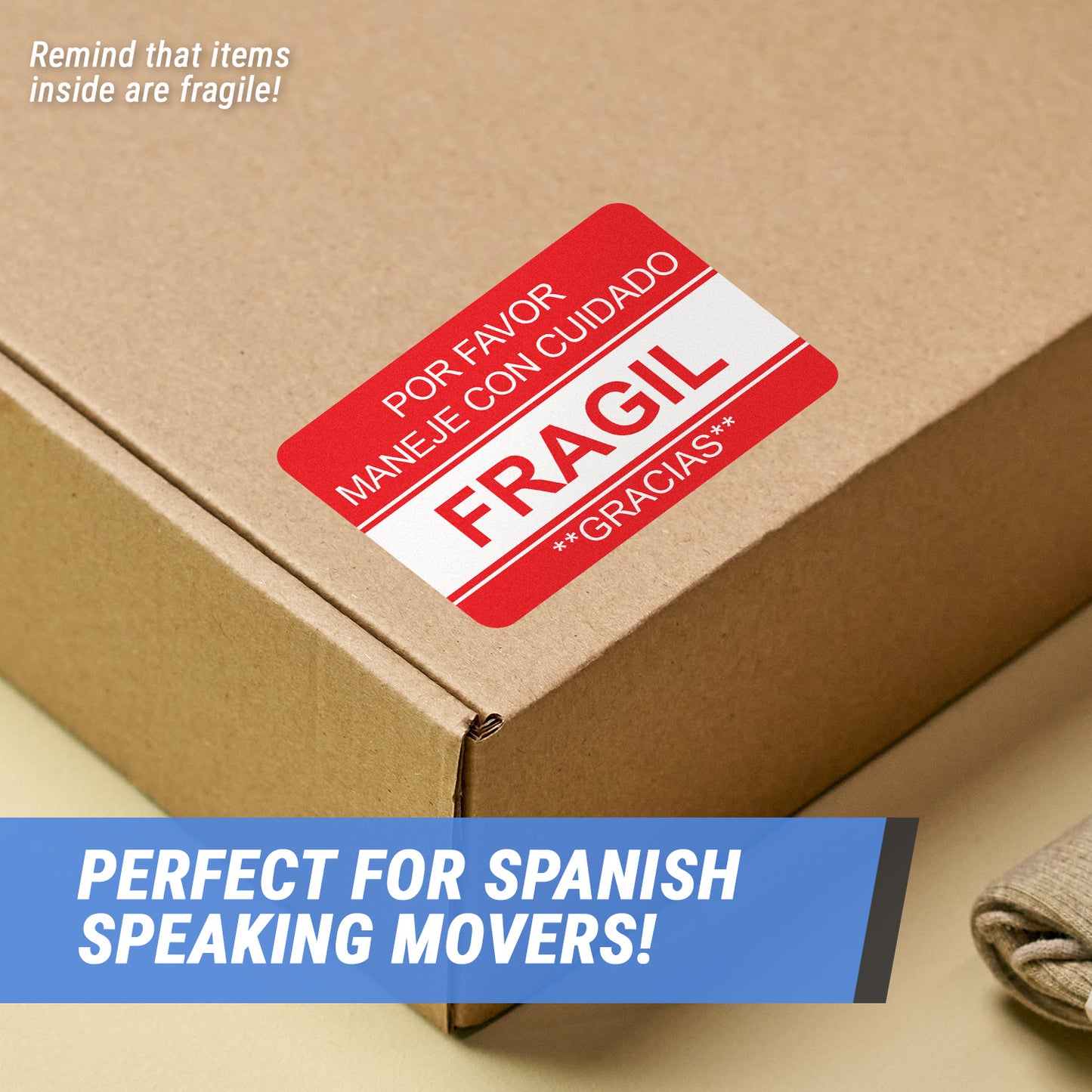 3 x 2in Sticker: Fragil Maneje Con Cuidado Etiqueta Label Roll (Spanish)