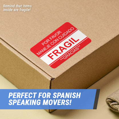 3 x 2in Sticker: Fragil Maneje Con Cuidado Etiqueta Label Roll (Spanish)