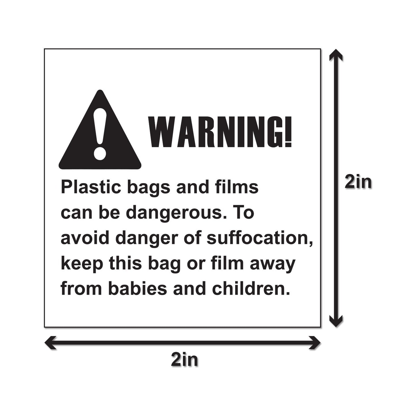 2 x 2in Sticker: Suffocation Plastic Bags Warning Label Pack