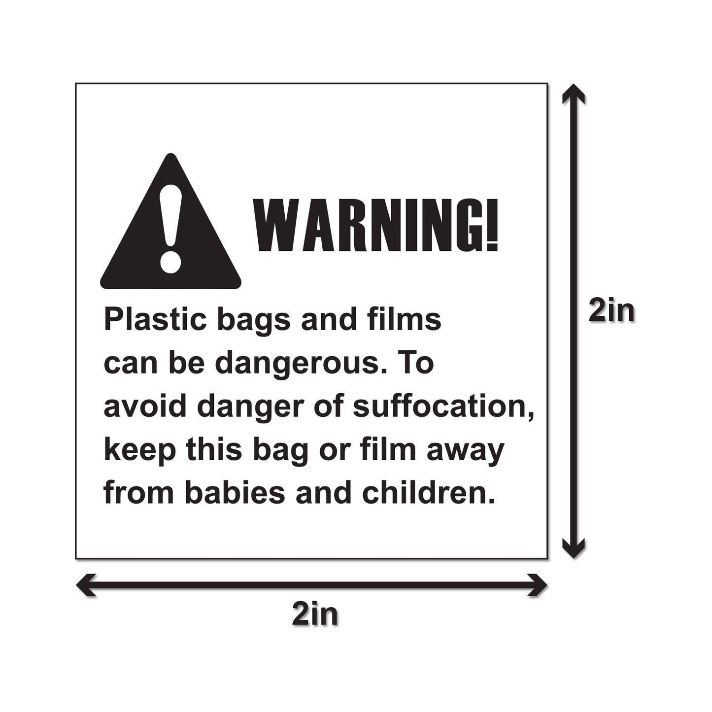 2 x 2in Sticker: Suffocation Plastic Bags Warning Label Pack