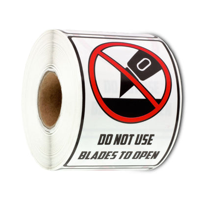 2 x 3in Sticker: Do Not Use Blades to Open (Warning Label)