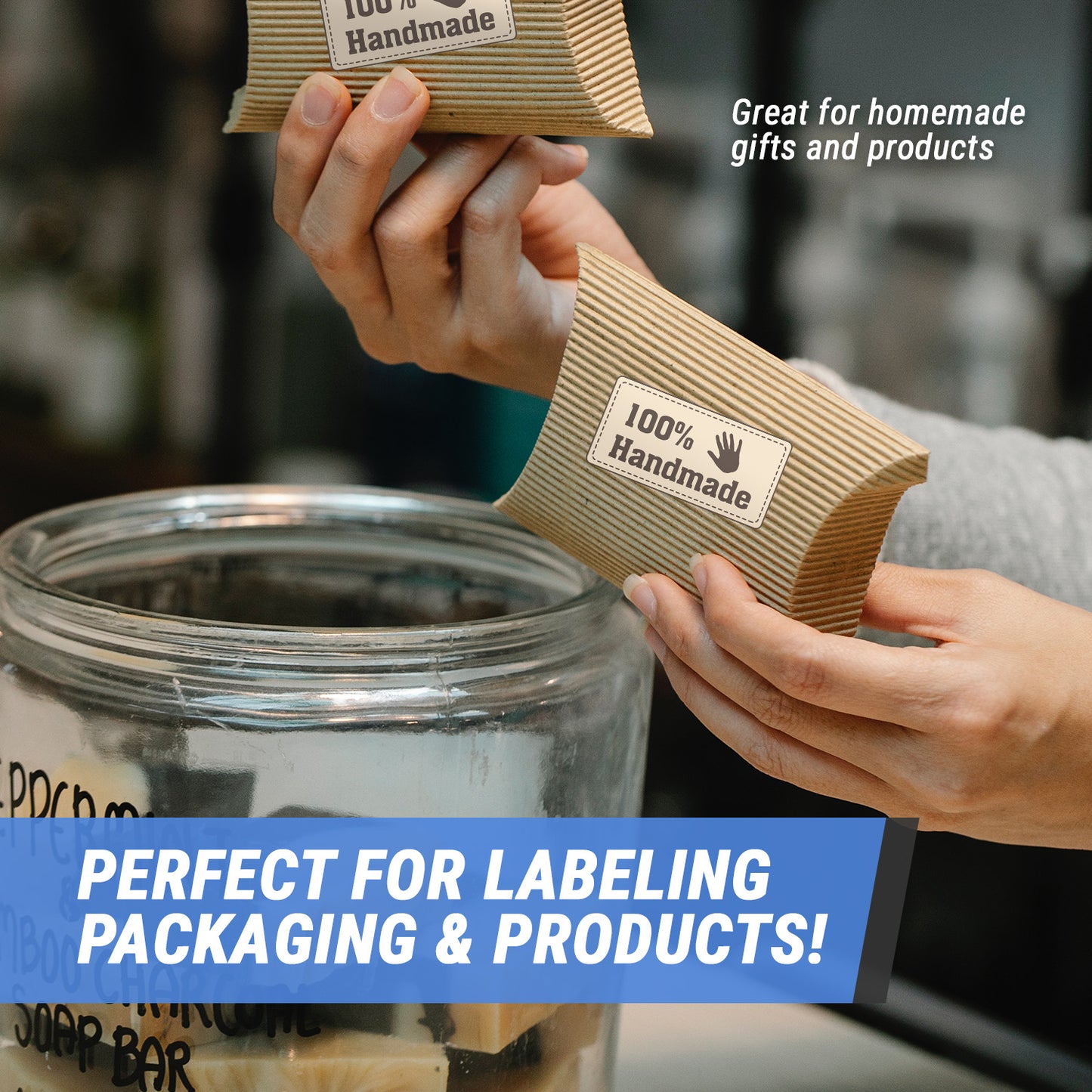 2 x 1 inch 100% Handmade Product Label (Roll)