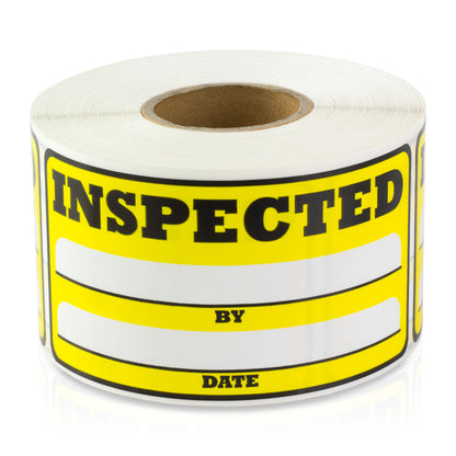 3 x 1.5in Inspected By Label Yellow (Roll)