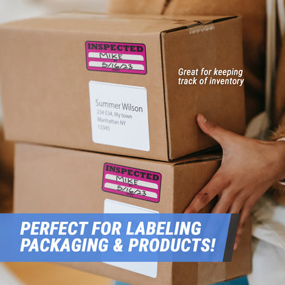 3 x 1.5in Inspected By Label Pink (Roll)