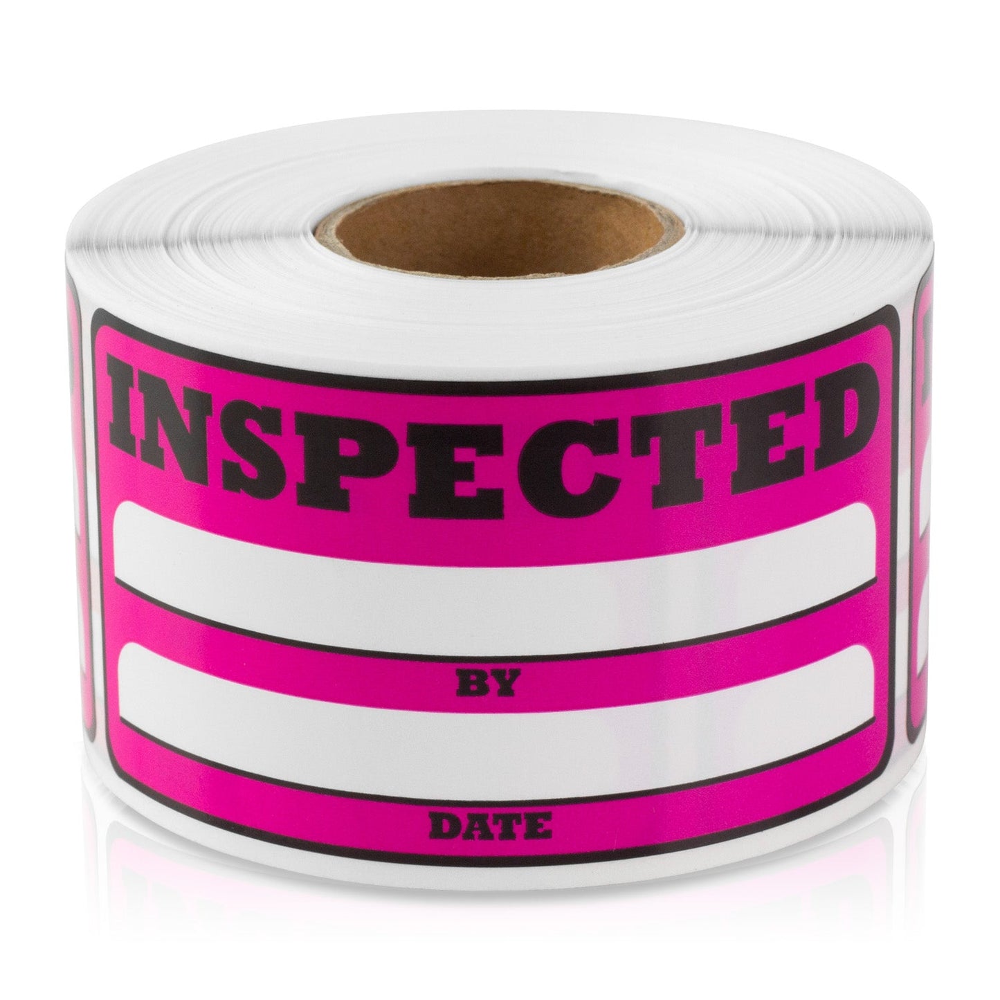 3 x 1.5in Inspected By Label Pink (Roll)