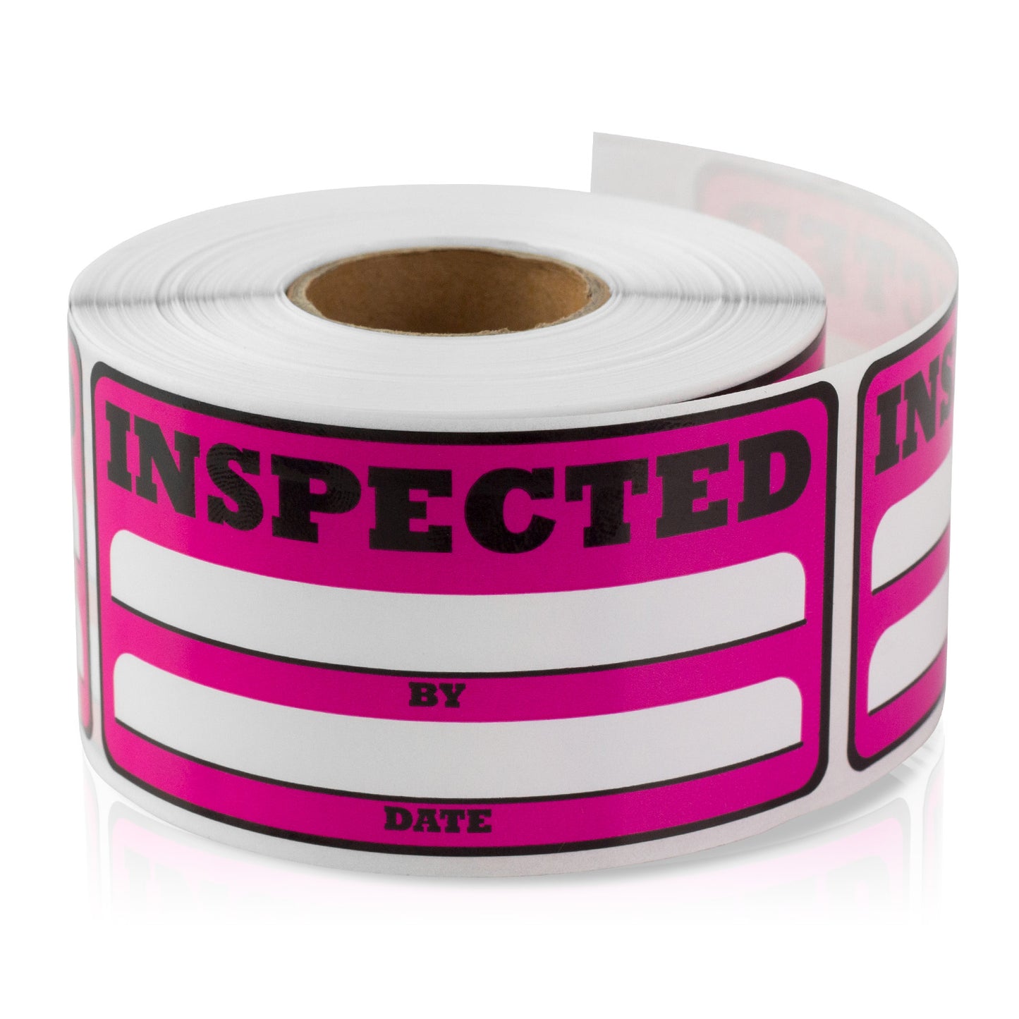 3 x 1.5in Inspected By Label Pink (Roll)