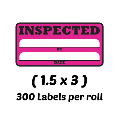 3 x 1.5in Inspected By Label Pink (Roll)