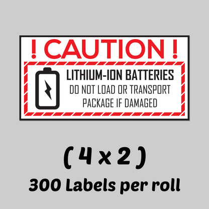 4 x 2in Sticker: Caution Lithium Ion Battery Label Roll