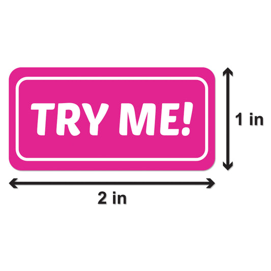 2 x 1in Sticker: Try Me Retail Label Roll (Pink)