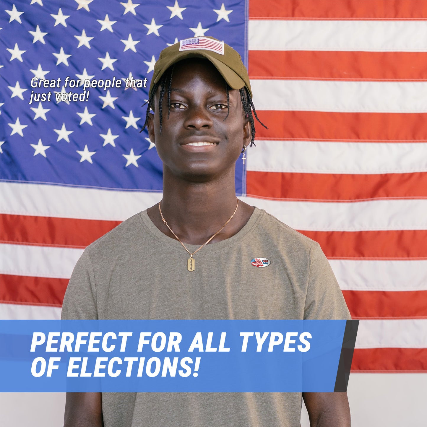 2 x 1in Sticker: I Voted Today with USA Flag Elections Label Roll