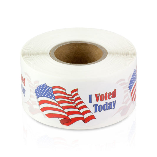2 x 1in Sticker: I Voted Today with USA Flag Elections Label Roll