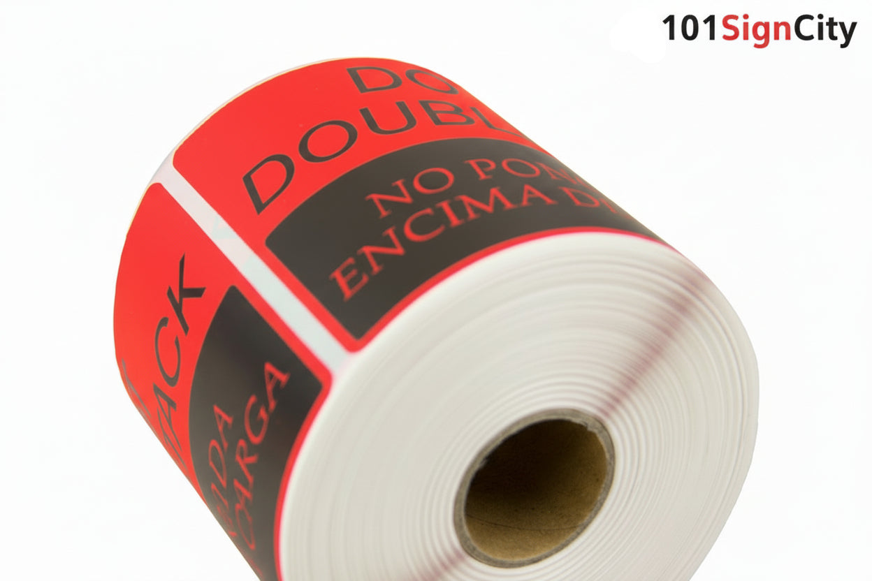 5 x 3in Sticker: Do Not Double Stack Label Roll (Bilingual)