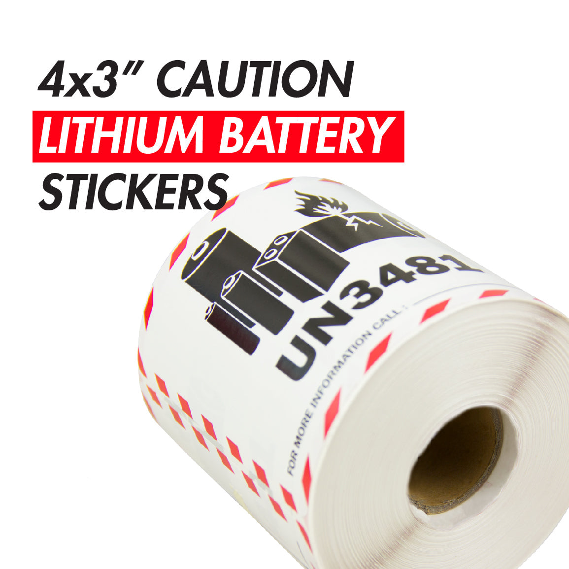 4 x 3in Sticker: Caution Lithium Ion Battery UN3481 Label