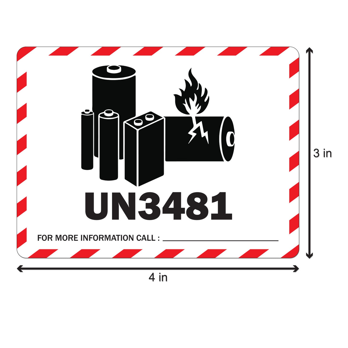 4 x 3in Sticker: Caution Lithium Ion Battery UN3481 Label