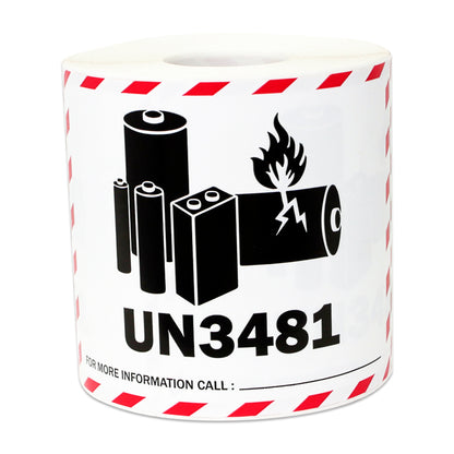 4 x 3in Sticker: Caution Lithium Ion Battery UN3481 Label