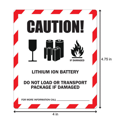4 x 5in Sticker: Caution Lithium Ion Battery Warning Label