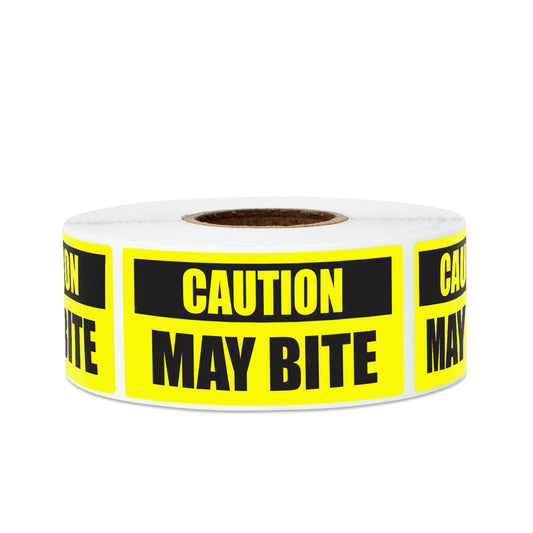 2 x 1in Sticker: Caution May Bite Label Roll
